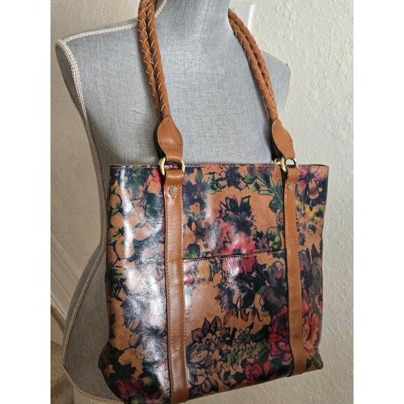 $269 Patricia Nash Rena Floral Leather Tote Summer Drawing fall colors brown - Picture 6 of 10